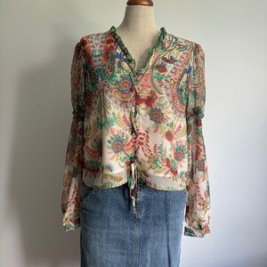 Colorful Floral Print Boho Long Sleeve Shirt
